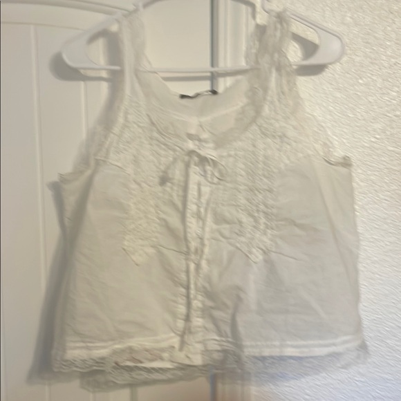 Emerson Lang Tops - Cream Buttoned Tie Front Tank Top